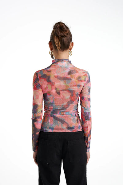 LS RUCHED HIGH NECK TOP - CHAMO