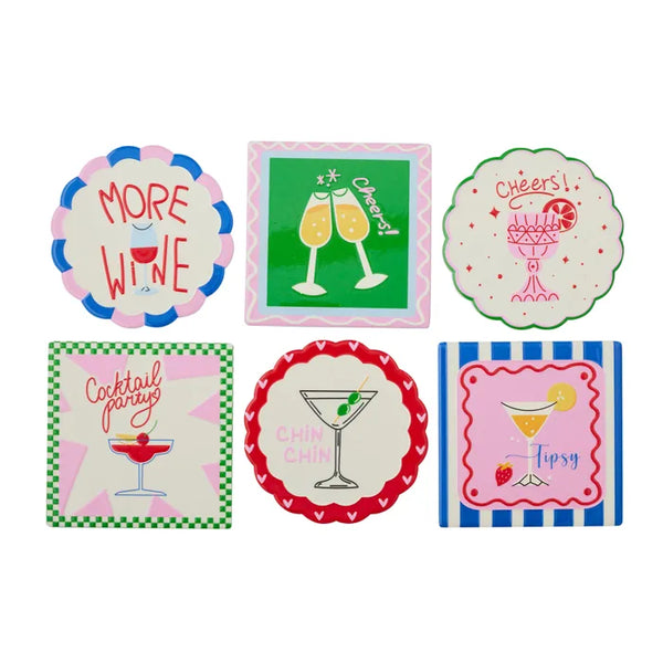 COCKTAIL CERAMIC COASTER 10CM ASST
