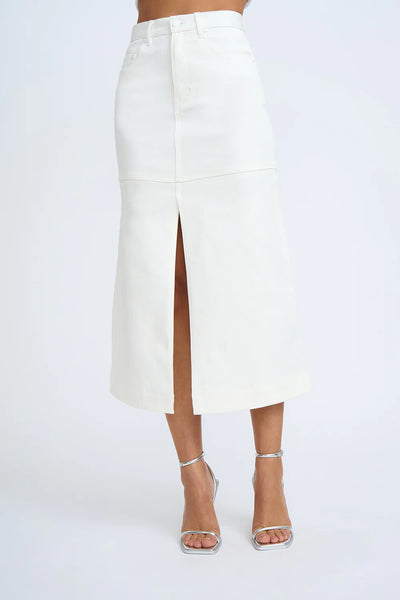 DENIM PANEL MIDI SKIRT - IVORY