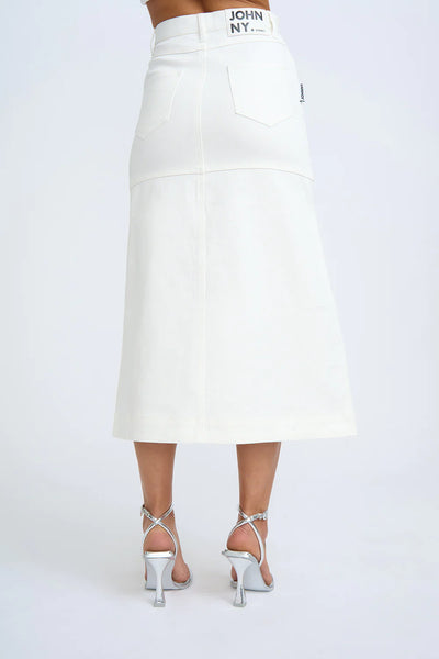 DENIM PANEL MIDI SKIRT - IVORY