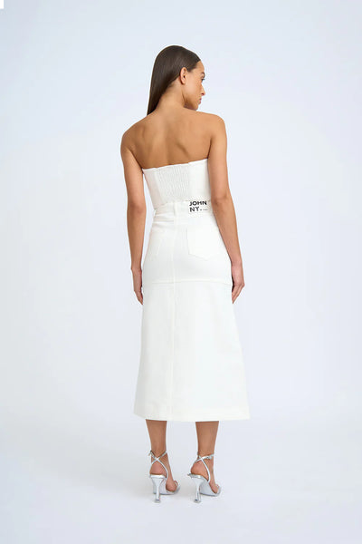 DENIM PANEL MIDI SKIRT - IVORY