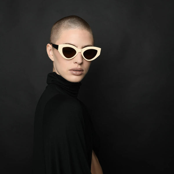 Bones- Cream Face Black Temples w. Silver Metal Trim / Black Lens