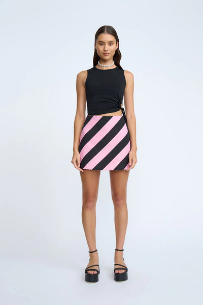 EVIA STRIPE MINI SKIRT - CANDY BLACK PINK
