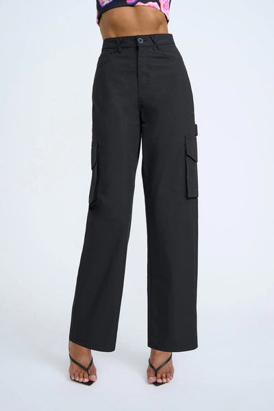 FEMME WIDE LEG CARGO PANT - BLACK