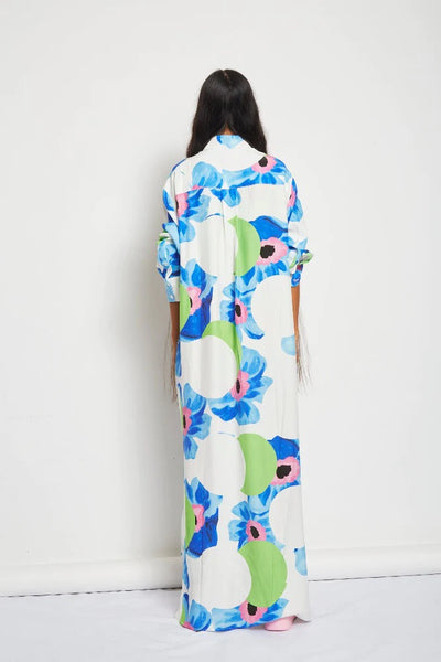 MARGO COLLARED SHIRT SHIRT DRESS- FLOWER PRINT SILK SATIN