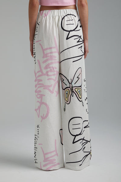 LINEN PANTS- GRAFFITI BUTTERFLY