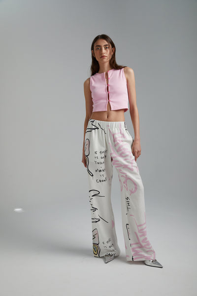 LINEN PANTS- GRAFFITI BUTTERFLY