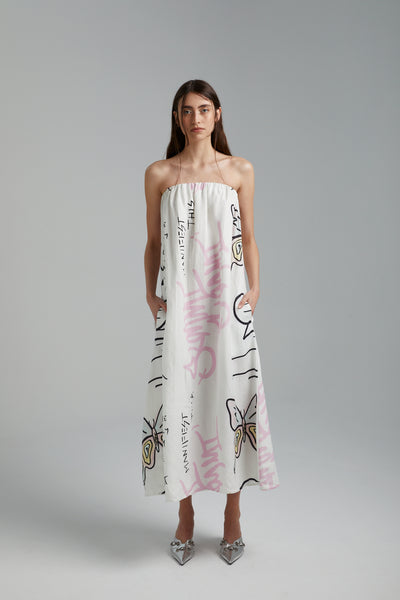 STRAPLESS DRESS- GRAFFITI BUTTERFLY