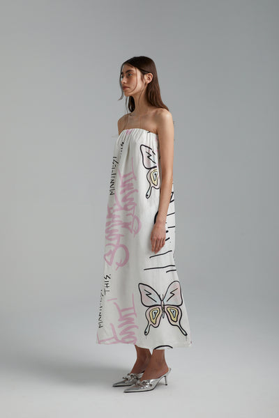 STRAPLESS DRESS- GRAFFITI BUTTERFLY