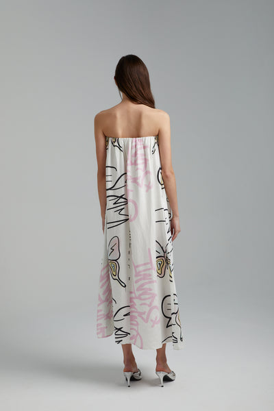 STRAPLESS DRESS- GRAFFITI BUTTERFLY