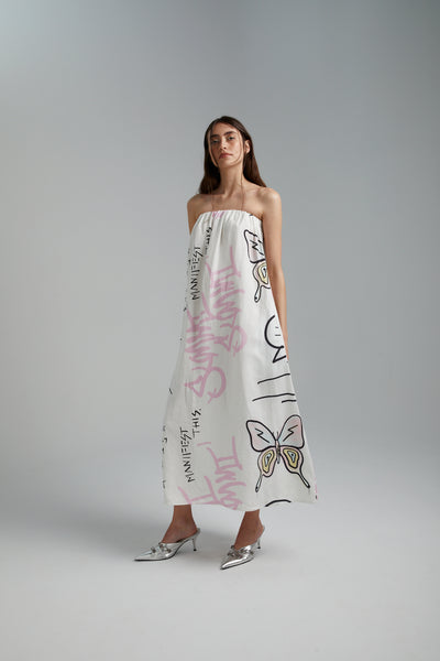 STRAPLESS DRESS- GRAFFITI BUTTERFLY