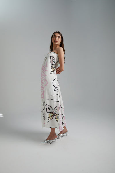 STRAPLESS DRESS- GRAFFITI BUTTERFLY