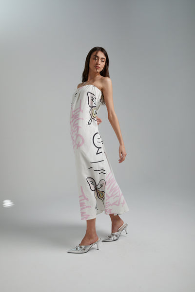 STRAPLESS DRESS- GRAFFITI BUTTERFLY