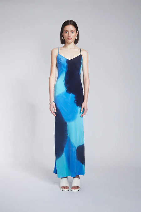 MARGO LONG SHIFT DRESS- TEAL BLUE