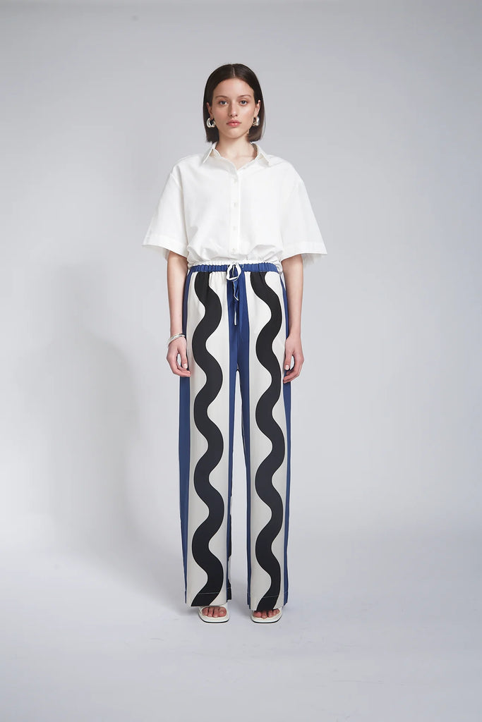 QUINN DRAWSTRING PANT SWIGGLE PRINT SILK SATIN