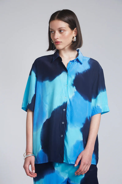 SANTANA - COLLARED SHIRT- HAND PAINTED SILK SATIN