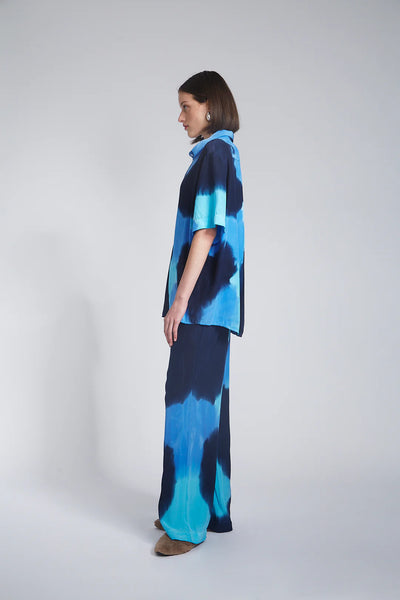 SANTANA - COLLARED SHIRT- HAND PAINTED SILK SATIN