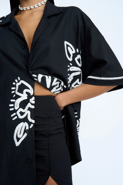 HIBISCUS ROSE SHIRT - BLACK
