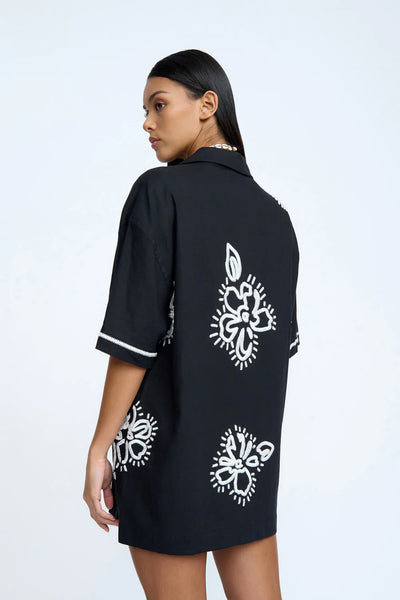 HIBISCUS ROSE SHIRT - BLACK
