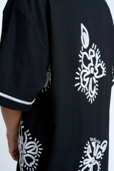 HIBISCUS ROSE SHIRT - BLACK