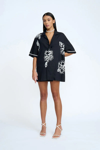 HIBISCUS ROSE SHIRT - BLACK