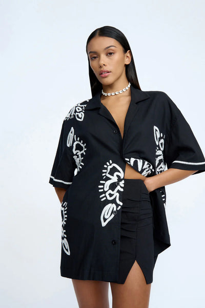 HIBISCUS ROSE SHIRT - BLACK