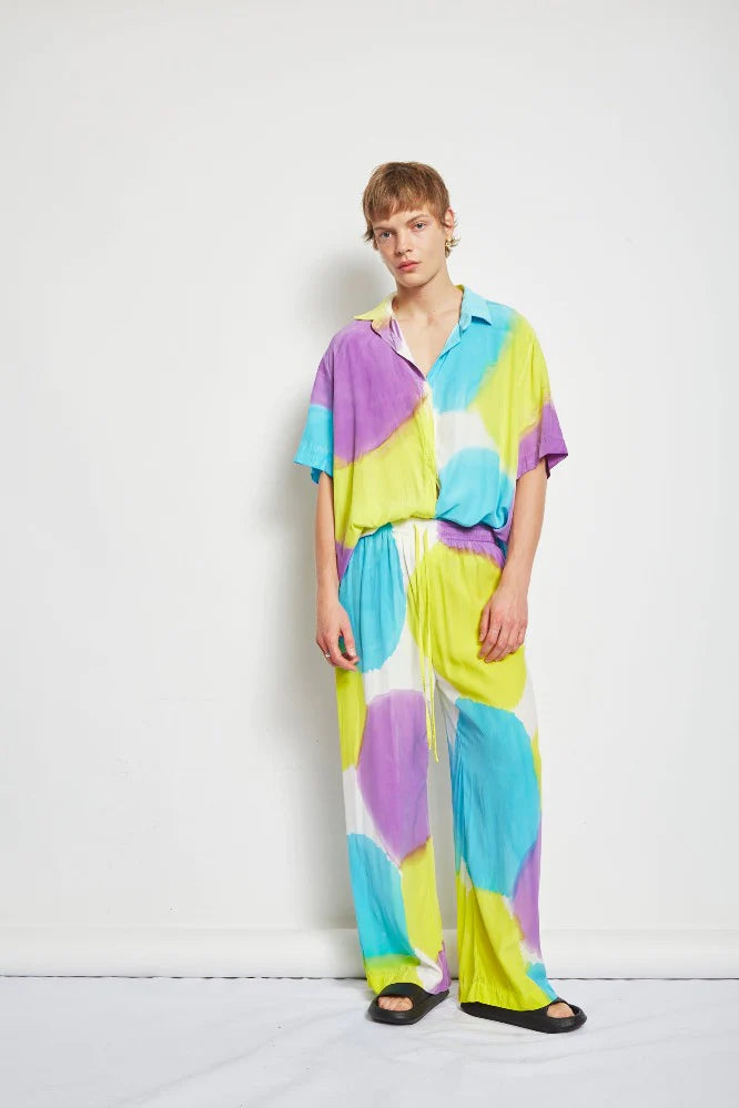QUINN DRAWSTRING PANT HAND PAINTED SILK SATIN