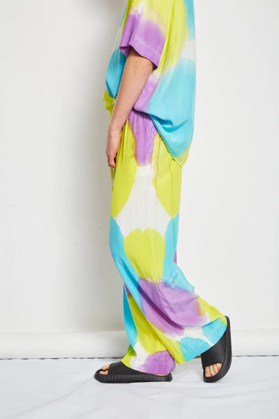 QUINN DRAWSTRING PANT HAND PAINTED SILK SATIN
