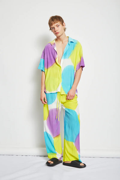 QUINN DRAWSTRING PANT HAND PAINTED SILK SATIN