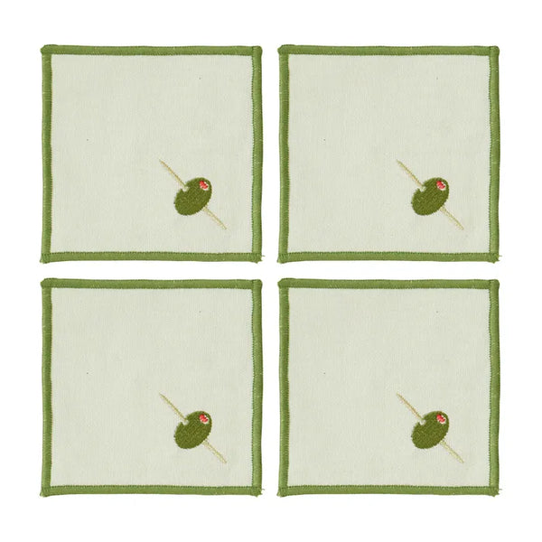 OLIVE S/4 COTTON EMB'D COASTER 10X10CM