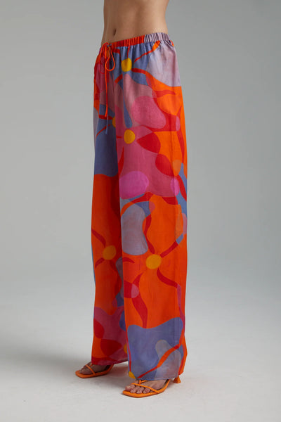 SILK ELASTIC WAIST DRAWSTRING PANT - MELTED BLOOMS