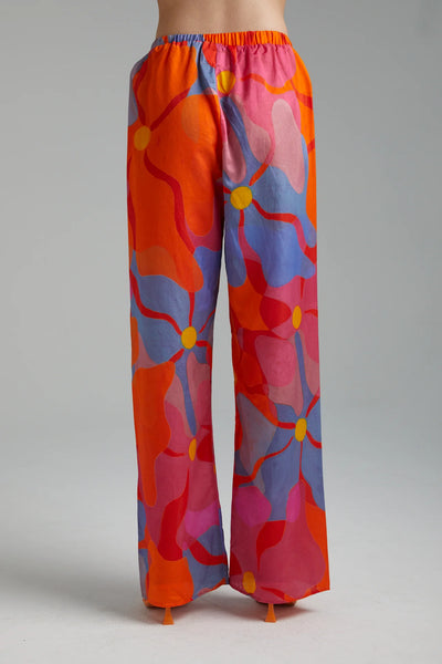 SILK ELASTIC WAIST DRAWSTRING PANT - MELTED BLOOMS