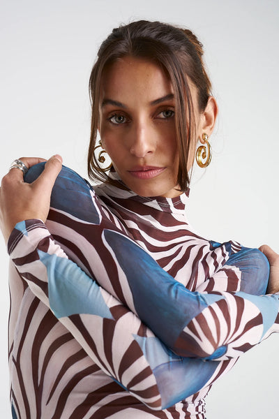 LS RUCHED HIGH NECK TOP - NAUTILUS