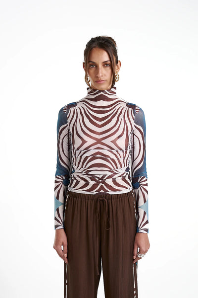 LS RUCHED HIGH NECK TOP - NAUTILUS