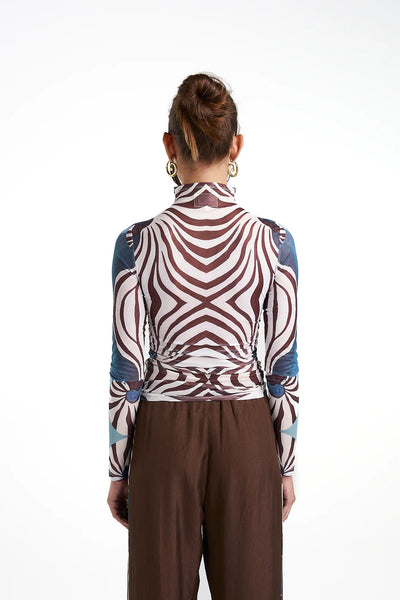 LS RUCHED HIGH NECK TOP - NAUTILUS