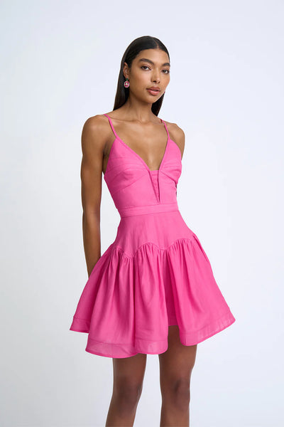 ORIANA GATHER PANEL MINI DRESS - DEEP PINK