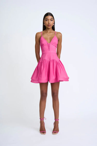 ORIANA GATHER PANEL MINI DRESS - DEEP PINK