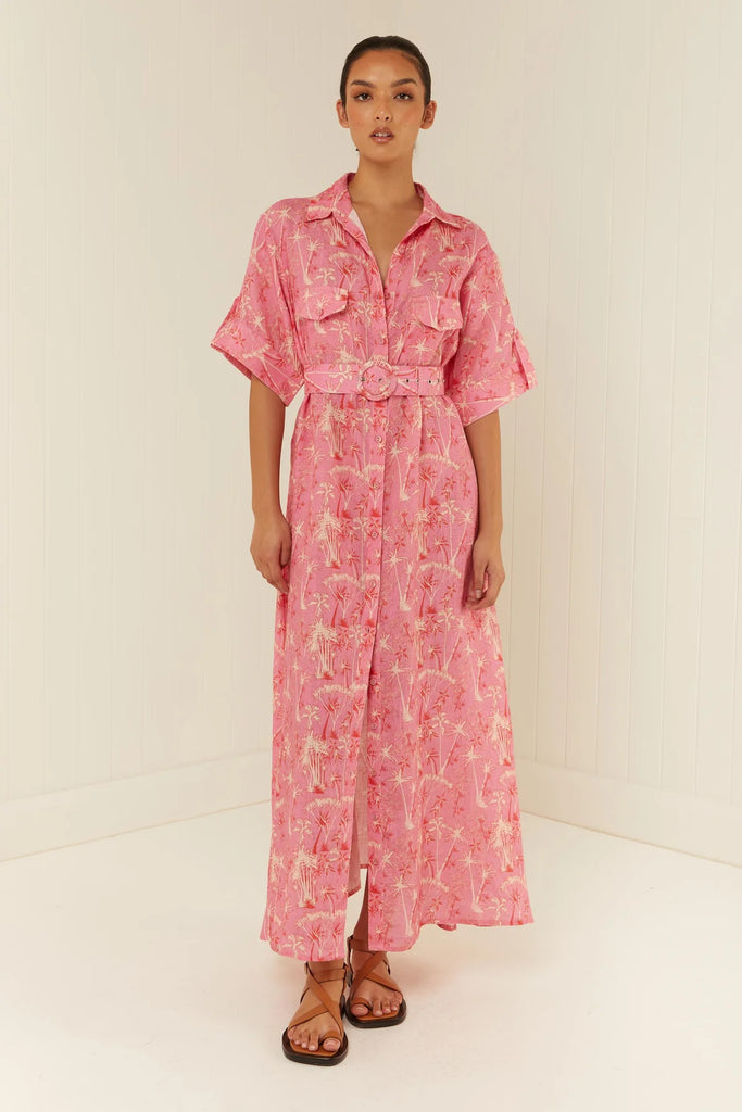MEMENTO DRESS pink palms