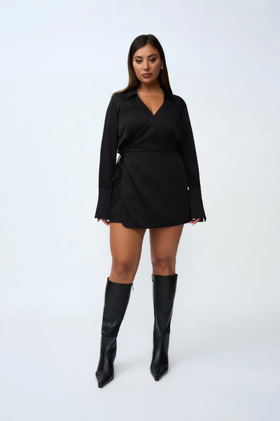 PORTIA WRAP MINI DRESS - BLACK