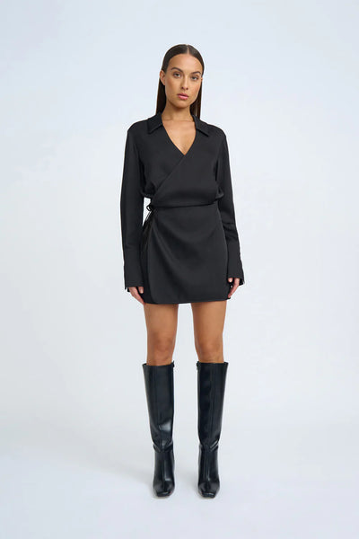 PORTIA WRAP MINI DRESS - BLACK