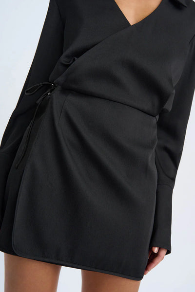 PORTIA WRAP MINI DRESS - BLACK