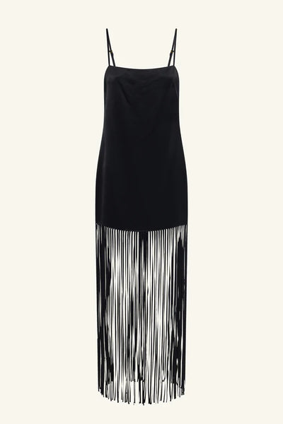 Moraya Square Neck Fringe Maxi Dress - Black