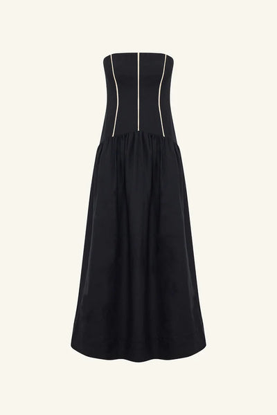 Billie Contrast Strapless Midi Dress - Black