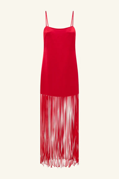 Moraya Square Neck Fringe Maxi Dress - Chilli