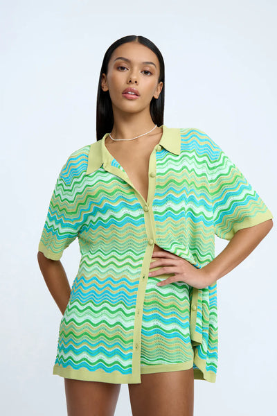 RAYNE RIPPLE KNIT SHIRT - GREEN MULTI
