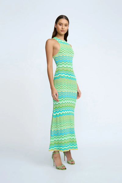 RAYNE RIPPLE STRIPE KNIT DRESS - GREEN MULTI