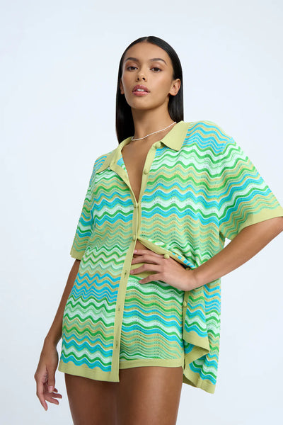 RIPPLE STRIPE KNIT SHORT - GREEN MULTI