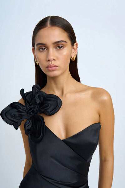 RUBY ROMANCE ONE SHOULDER LONG LINE DRESS - BLACK