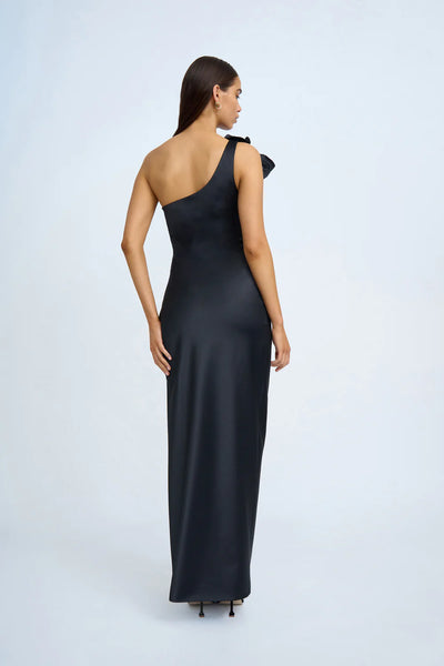 RUBY ROMANCE ONE SHOULDER LONG LINE DRESS - BLACK