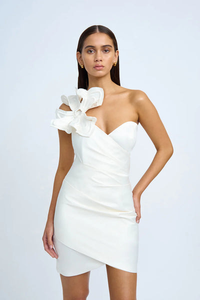 RUBY ROMANCE ONE SHOULDER MINI DRESS - IVORY